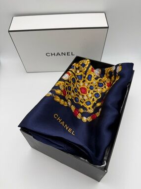 Vintage Chanel Silk Scarf - Black Gripoix Jewelry